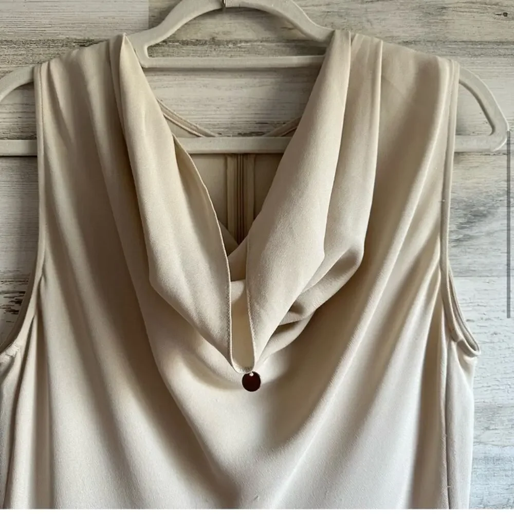 Escada‎ Classic Silk Tweed Shift Midi Dress Side Slit Sz 8 Beige Grey